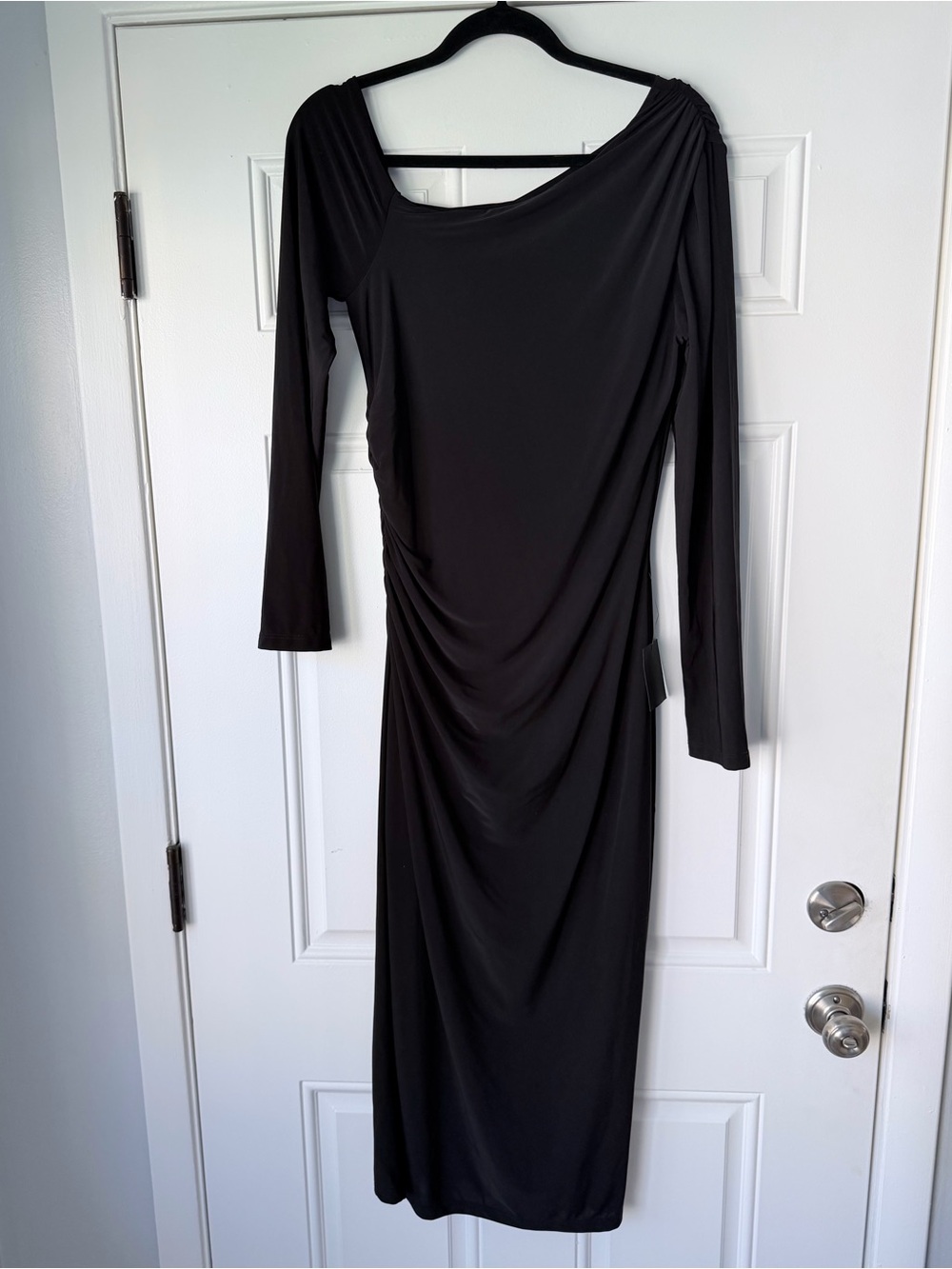 NWT LULUS SIZE L DRAPED MAXI LONG SLEEVE DRESS‎ asymmetrical stretchy